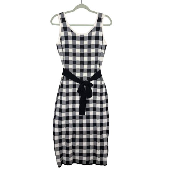 Endless Rose Sleeveless Gingham Knit Belted Midi Dress Size Large Black White - Picture 1 of 11